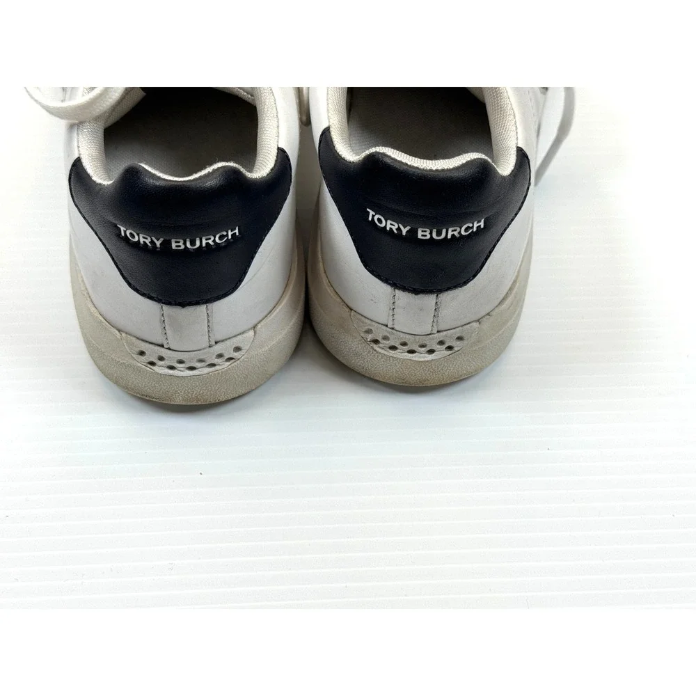Tory Burch Double T Howell‎ Coat Sneakers Women 7M Leather Logo Lace Up Comfort